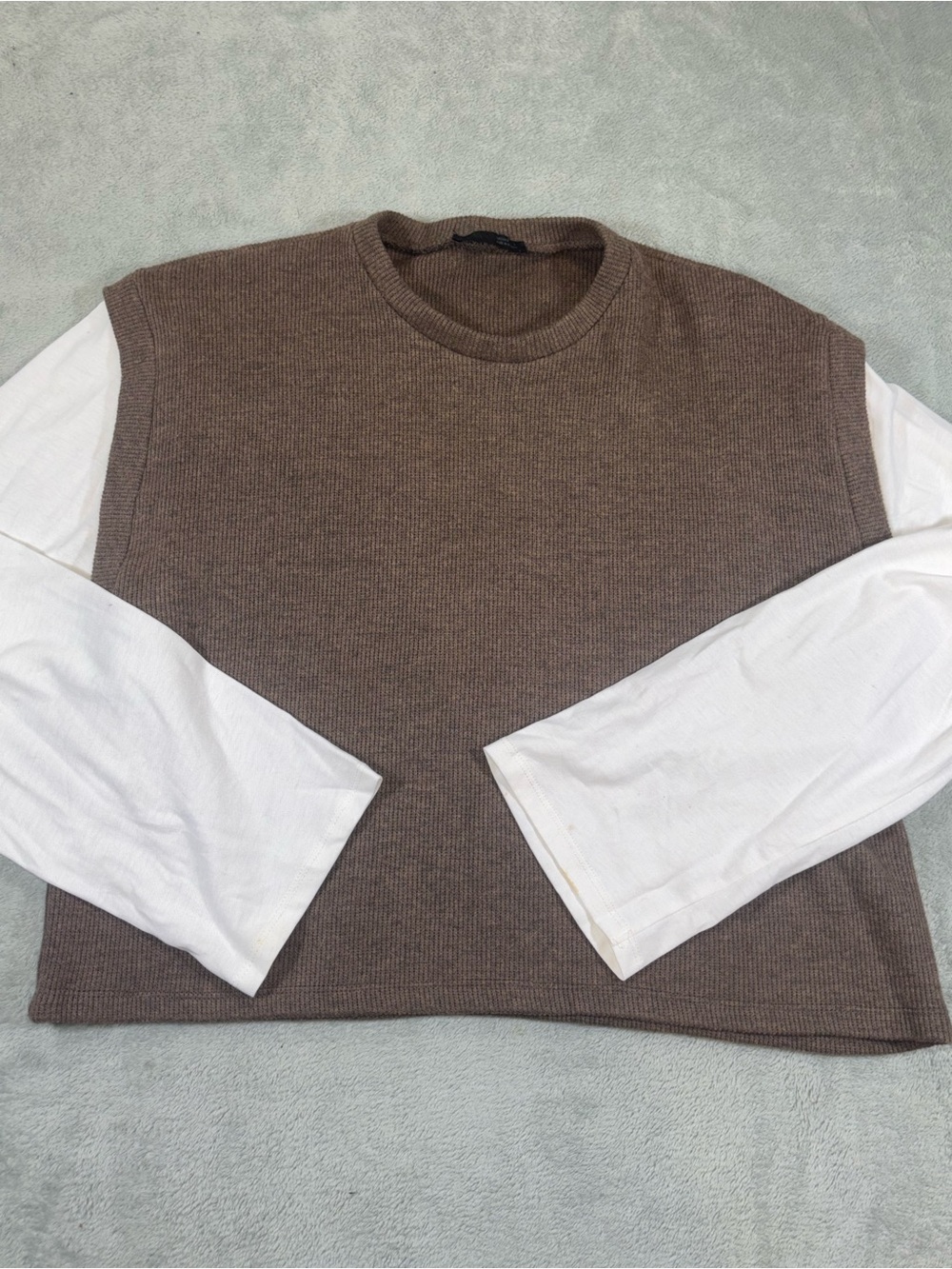 Zara 2-in-1 Combo Knit Sweater Vest Top Brown White Medium